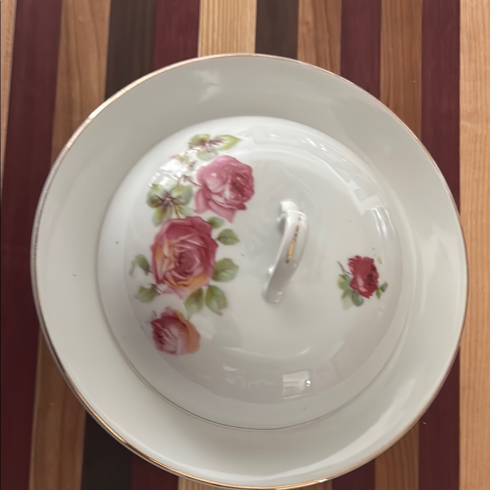 Vintage Floral Porcelain Covered Butter Dish